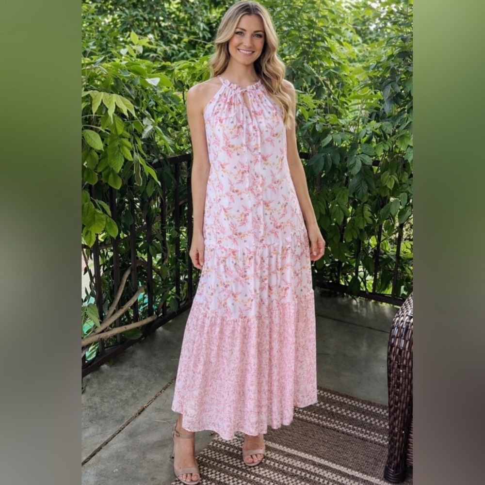 Drew Naomi Dress in Mixed Pink Floral Maxi Dress Large NWT